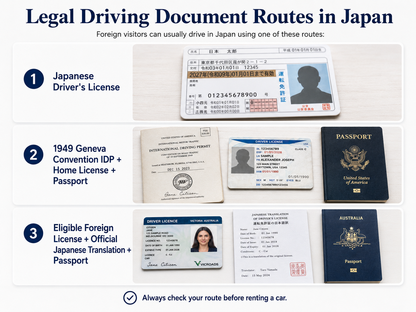 Legal driving document routes in Japan for foreign visitors